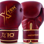 Cow Hide Leather Boxing Gloves, Front and Back, Red and Golden color